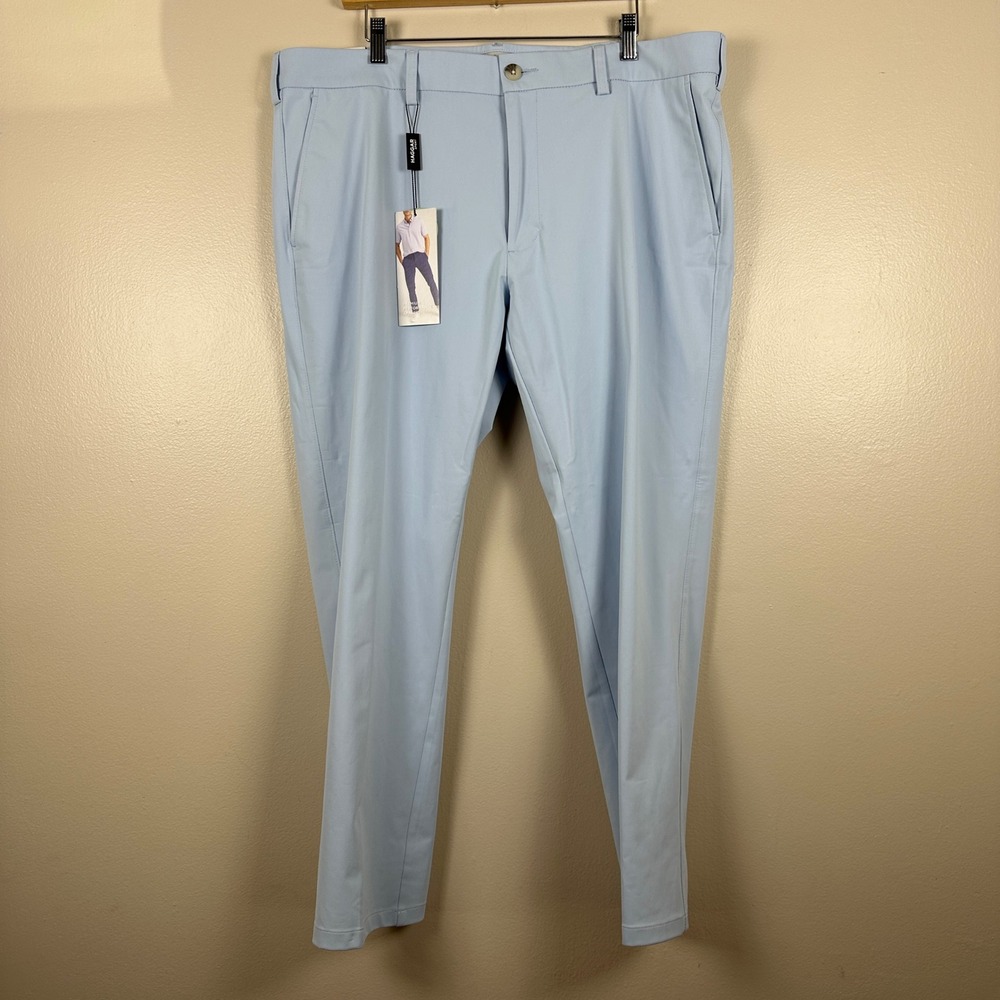 Haggar Men's 40x30 Travel Performance Pant Sky Blue Straight Fit NWT